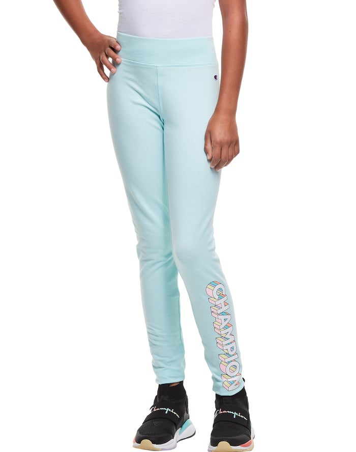 Champion Girls Leggings NZ - Drop Shadow Logo Light Blue ( 5012-DJOGH )